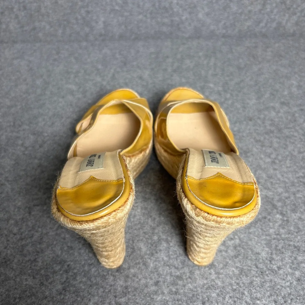 Jimmy Choo Yellow Patent Leather Crisscross Espadrille Wedge Sandals Womens 42